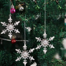 12Pcs Acrylic Crystal Snowflake Christmas Tree Hanging Pendant Ornaments Decor