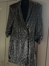 Zara Sequin Fully Lined Dress Size M In Silver, Gunmetal Colour, Beautiful On.