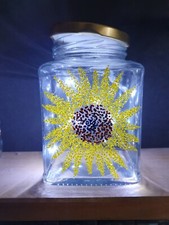 Original upcycled decorative hand painted jars with fairy lights sunflower 