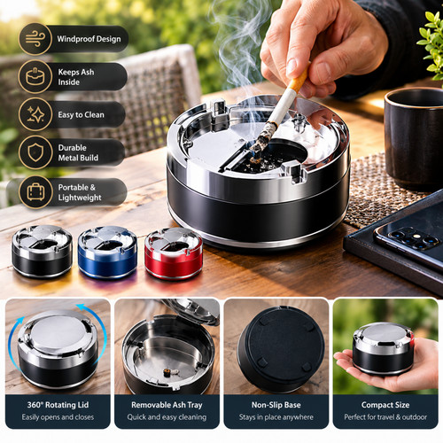 Stainless steel ashtray - steel, with