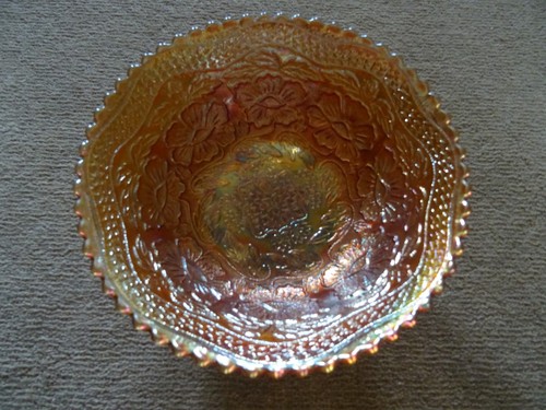 Carnival glass two flowers - "two, flowers"