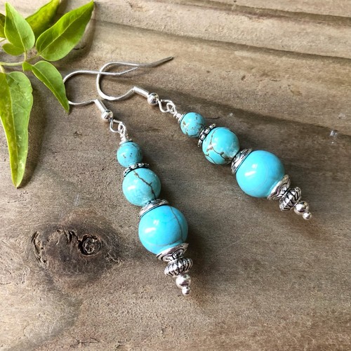 Long real turquoise - turquoise, earrings