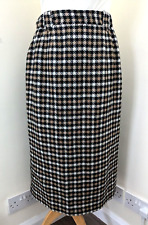 Gor-Ray Wool Skirt Fits Size 10 UK Black Beige White Check Midi Office Career