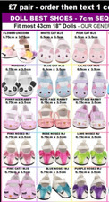 UK seller 18" Doll SHOES 7cm. CAT faces. Our Generation Baby Born American Girl