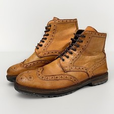 Bertie Brogue Boots Mens UK 8 Brown Leather Country Round Toe Lace Up Ankle