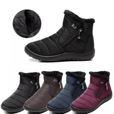 Women Winter Warm Snow Boots Zip Fur Lined Ankle Thermal Shoes Anti-Slip Outdoor