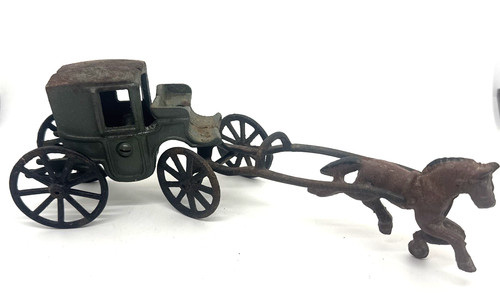 Antique cast iron horse drawn - cast,