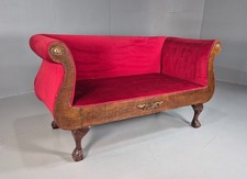 Vintage Antique Scroll End Settee Ball Claw Feet Red Velour 1900s EB7920 V2SS
