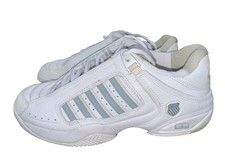 K-SWISS TENNIS SHOES 7.0 SYSTEM SHOCK SPRING WHITE BLUE STRIPE LACE UP  SIZE 6.5
