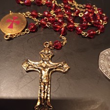 Beautiful Heavy Red Glass And Gold Rosary Beads
