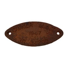 Railwayana Cast Iron 'Owner M.O.T. 1947 No. 34209 Railway Plate 9" X 4"