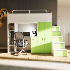 High Sleeper Cabin Bed Frame with Mattress Desk  Wardrobe Universal JS M 4 