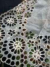 Antique Early 1900s French Silk Organza Hand Embroidered Open Work Fabric Panel