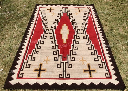 Handwoven wool navajo rug - navajo,