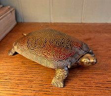 Unusual Brass Tortoise Vesta Case Antique Anglo-Indian Intricate Red/Black Shell