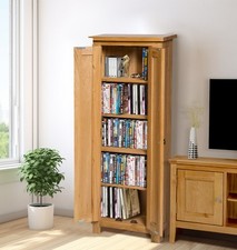 DVD Cabinet, Solid Oak Cupboard, CD Storage Cabinet Organiser with 5 Shelves