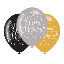 Sparkling Celebration Happy Birthday 11 " 27.5cm Balloons Pack of 6 Black Gold