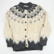 Vintage Icelandic style cable knit cardigan winter wool SZ M (V2005)
