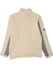 BEAR Mens Zip Neck Jumper Sweater Medium Off White Colourblock Acrylic BO20