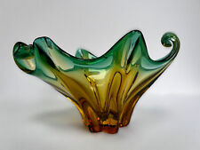 Vintage Murano Cristallo Venezia Ccc, green/copper Sommerso Glass bowl 1960's