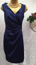Lipsy VIP Pencil Dress Size 6 Navy V Neck Wrap Ruched Party Evening Zip Details