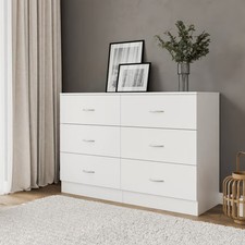 White Chest of Drawers – 6 Drawer Wide 120cm Essential Bedroom Cabinet DAKO®