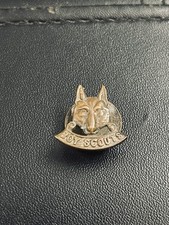CWW1 VINTAGE LEAN AND HUNGRY BRASS BOY SCOUT WOLF HEAD LAPEL BADGE
