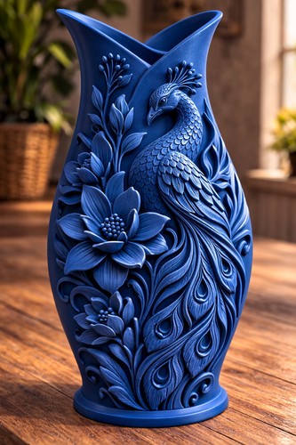 Peacock floral vase deep - peacock, blue