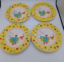 M&S Chicken Side Plates 20cm Set 4 Hand Painted Stoneware Very Good Condition 