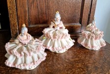 3 Beautiful Vintage German Dresden Lace Seated Ladies Figurines
