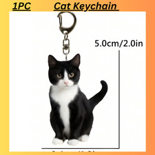 Black And White Tuxedo Cat Keychain  Acrylic Cat Pendant,