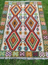 Afghan/Turkish Handmade Kilim Rugs, Woollen Red Rug by Afghan Women, 153x204cm