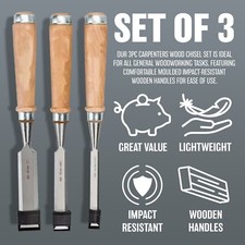 3PC CARPENTERS WOOD CHISEL SET