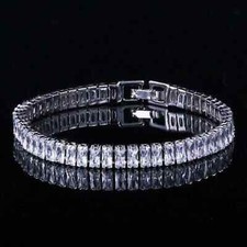 Simulated Diamond Radiant Cut Tennis 7.5" Inch Bracelet 14k White Gold Plated