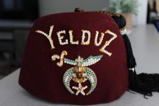VTG Masonic Shriners Scimitar Fez Hat with Jeweled Tassle Has Certificate&Case