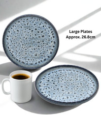Glaze Plates Stoneware Round Heavy Small or Large 2 Pack Blue Reactive - P4