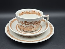 6x Lovely Vintage Furnivals Mason's Pottery Brown Quail Trio Cups Saucers