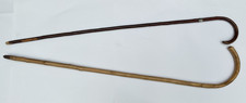 2 vintage walking sticks lightweight wooden curved handle  hand carved 35"