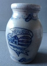 1991 Rowe Pottery Works Stoneware Salt Glaze Pot With American Flag Heart Design