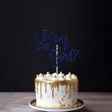 Boy or Girl Cake Topper Mirror Acrylic Baby Shower Decor Gender Reveal Party UK