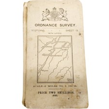 Vintage Ordnance Survey Map Scotland Sheet 13 Canvas 2 Miles to Inch