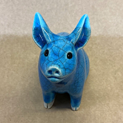 Blue ceramic pig figurine - blue,