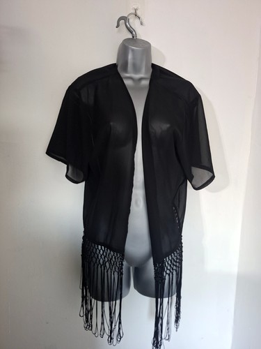 Black kimono short with fringe - short,