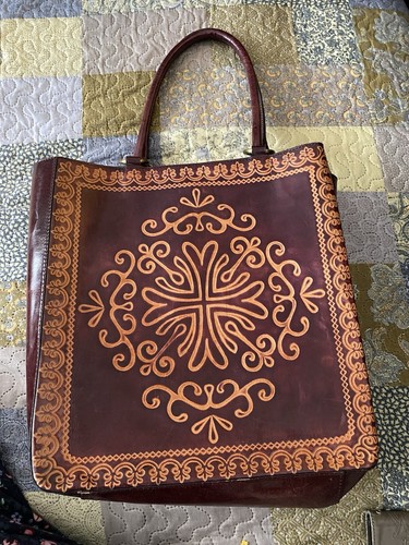 Leather floral hand bag - floral,