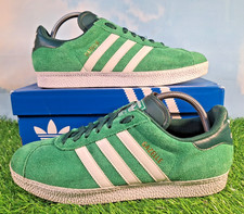 2013 ADIDAS ORIGINALS OG GAZELLE TRAINERS SIZE 9 GREEN SUEDE / WHITE TRIM