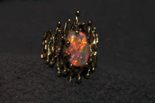Black opal ring lightning - opal,