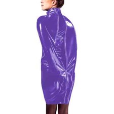  High Neck Bodycon Knee Length Dress Sissy Exotic PVC Hobble Dress Sexy Clubwear