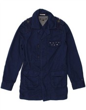 TOMMY HILFIGER Boys Military Jacket 10-11 Years Navy Blue Floral Cotton BT50