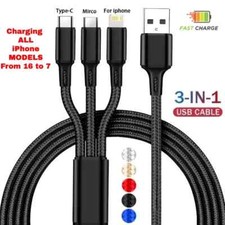 HeavyDuty 3 in 1 Multi USB Charger Charging Cable For Type-C iPhone USB Micro