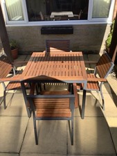SOLID HARDWOOD AND METAL TABLE